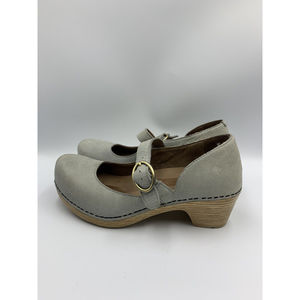 Dansko Missy light blue gray Leather Mary Jane Clog Mid Heel EU 36 US 5.5-6